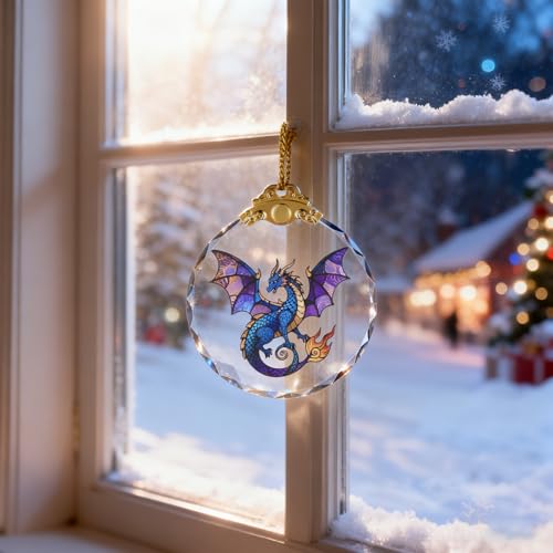 Dragon Christmas Ornaments - Aurora Violetwing Glass Holiday Decor, 2.75in
