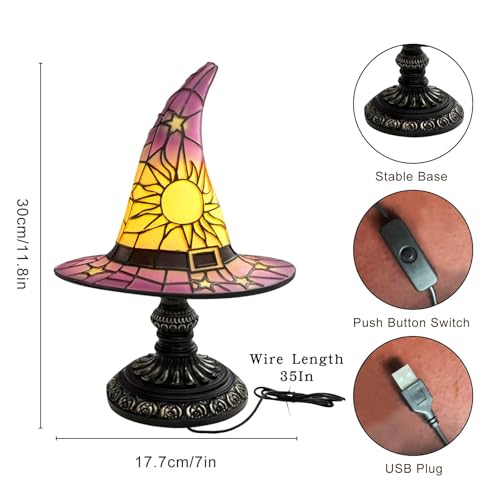 Purple Witch Hat Lamp - Handmade Gothic Fantasy Desk Light, Mysterious Bedroom Decor