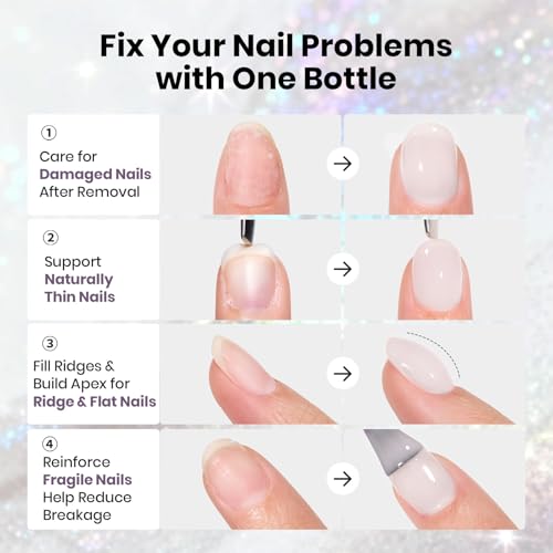Milky White Glitter Rubber Base Gel - Moonlit Opal Effect, 15ml - Perfect for Nails