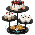 Black 4-Tier Round Cupcake Stand - Wooden Cake Tower with Rotatable Top for Desserts
