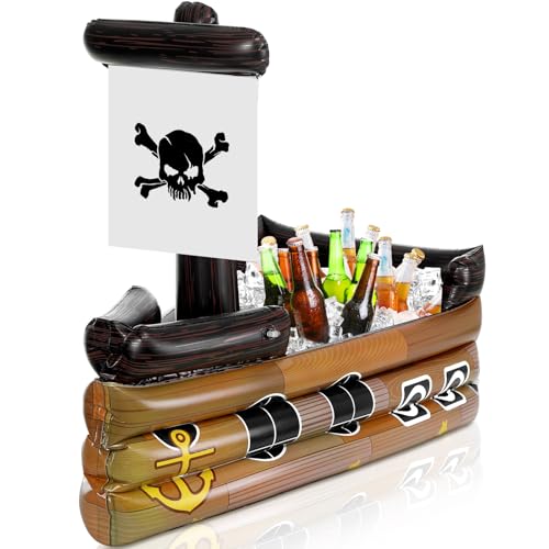 Brown Inflatable Pirate Ship Cooler for Halloween Parties - Vivid