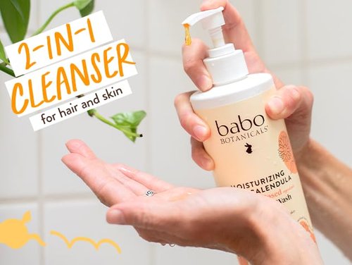 Babo Botanicals 2-in-1 Shampoo & Wash - Moisturizing Oat & Calendula for Gentle Cleansing - Safe for All Ages