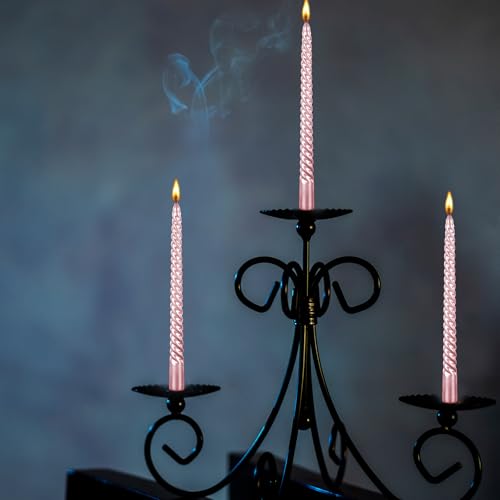 Pink Taper Candles 4 Pack - Unscented Dripless 10 Inch Tall Candles for Dinner Halloween Party