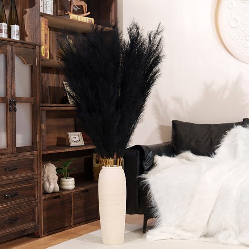8pcs Faux Black Pampas Grass Stems - 55 Inches Tall, Ultra-Fluffy, No Assembly