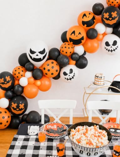 Halloween Black Balloons Set - 50 Latex Orange White Spooky Decor