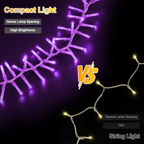 Purple Halloween String Lights - 36FT 500 LED Cluster Lights with 16 Modes, Indoor Outdoor Decor