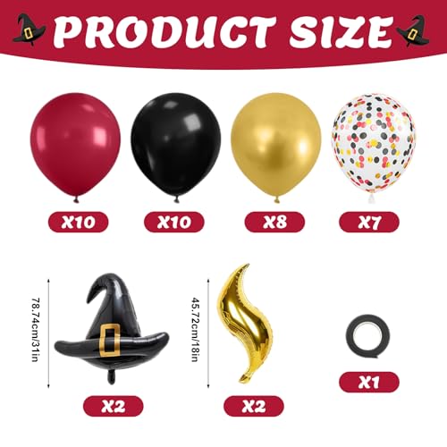 Wizard Balloon - 39Pcs Black Burgundy Gold Party Balloon Set with Confetti & Magic Hat