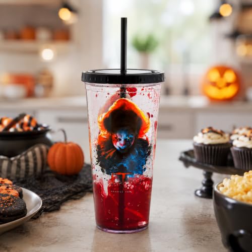 20oz Liquid Filled Acrylic Tumbler with Straw - IT Horror Variation