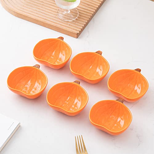 Orange Pumpkin Ceramic Ramekins Set of 6 - 4.5 Inch, Oven & Dishwasher Safe
