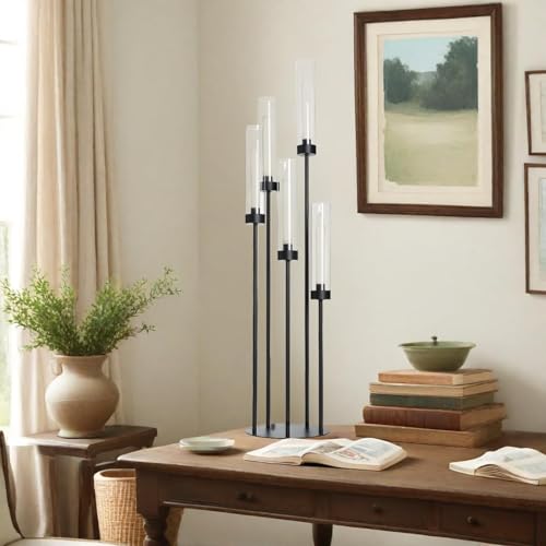 2-Pack Tall Black Candle Holders with Acrylic Shades - Halloween Decor, 39.8"