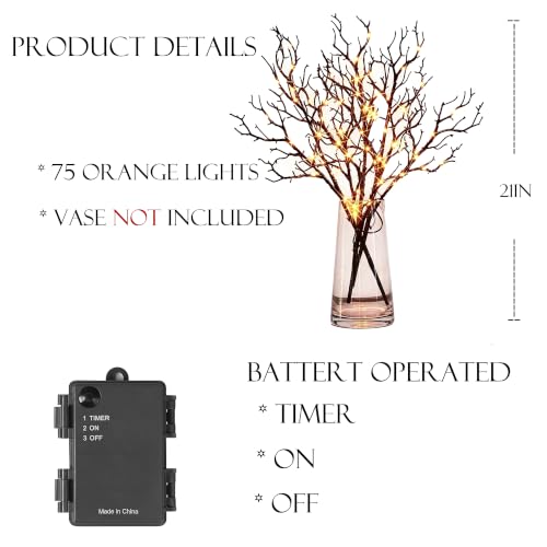 Lighted Halloween Willow Branches with Timer, 21 Inches, Orange LED Decor
