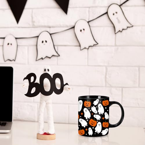 Halloween Mug Ghost Pumpkin Coffee Mug Black 12oz - Ghost & Pumpkin Design