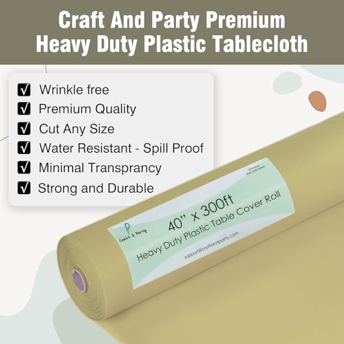 Gold Plastic Table Cover Roll 3600x40 Inch Rectangular Disposable Banquet Tablecloth