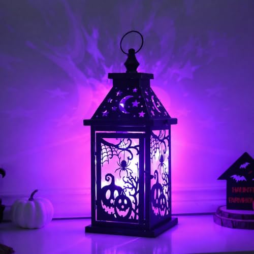 Halloween Lantern Set of 2 Indoor & Outdoor Spider & Pumpkin Candle Holders with LED Lights - 14.7 Inch, 8 Modes