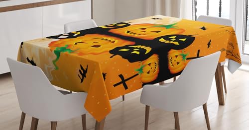 Halloween Tablecloth 60x84 Inch Spooky Pumpkin Bat Full Moon Decor for Dining