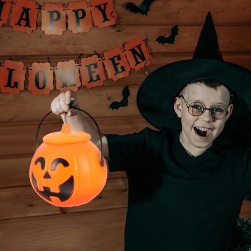 Halloween Pumpkin Candy Bucket with Handle - Trick or Treat Lantern for Party Decor
