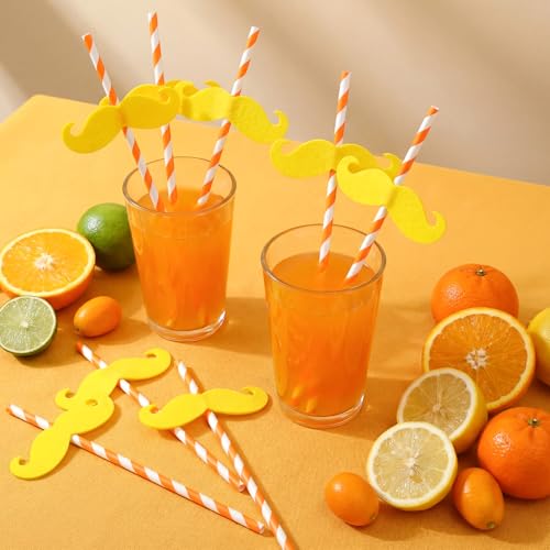 50 Pcs Fun Mustache Straws Bulk Orange White Striped Paper Drinking Straws