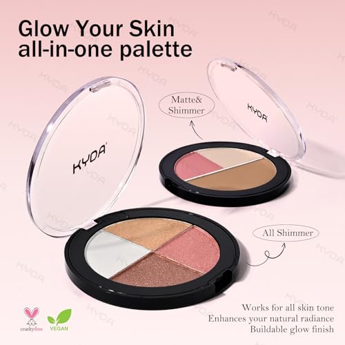 KYDA 4-In-1 Glow Face Palette - Shimmer Eye & Cheek Makeup Set, 4 Colors