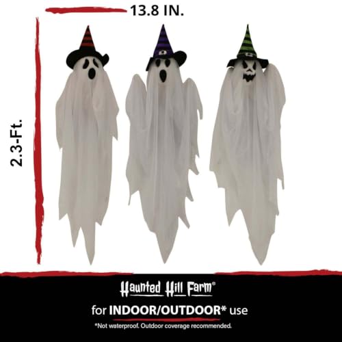 26-Inch Hanging Ghosts Halloween Animatronic - Haunted Hill Farm Spooky Ghost Trio