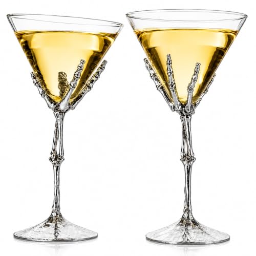 Skeleton Hand Martini Glasses Set of 2 - Novelty Halloween Cocktail Barware