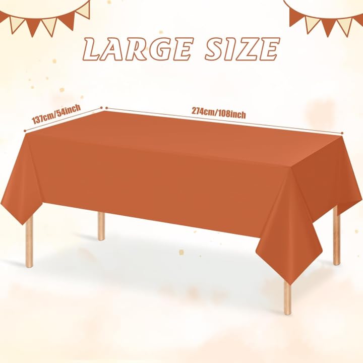 YIDAKO 12-Pack Orange Disposable Plastic Tablecloths for Rectangle Tables - Waterproof 54x108 Inches