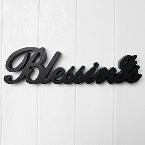 Black Wooden Blessings Sign - Free Standing Wall Art Decor 16 x 4 1/4 Inches