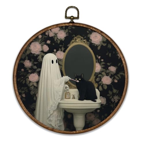 Ghost Black Cat Floral Round Wall Art - 10x10 Inch, Variation Ghost-5