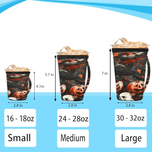 Halloween Crow Reusable Coffee Cup Sleeve for 30-32oz Cold Drinks - Black+Pink - U-Halloween Crow / L