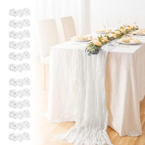 White Cheesecloth Table Runners 35 x 120 Inch - 12 Pack Boho Wedding Decor