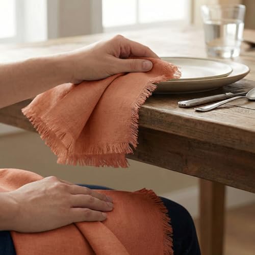18x18 Inch Linen Cloth Napkins Set of 12 - Rust Accent Home