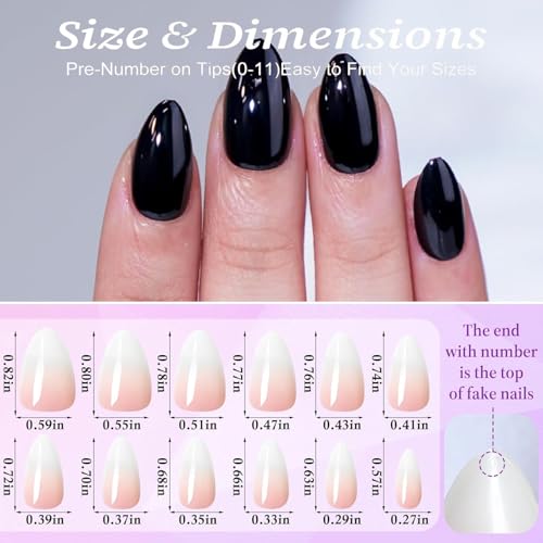 Black Short Almond Press-On Nails - Glossy Fake Nail Set with Variations A-Black1