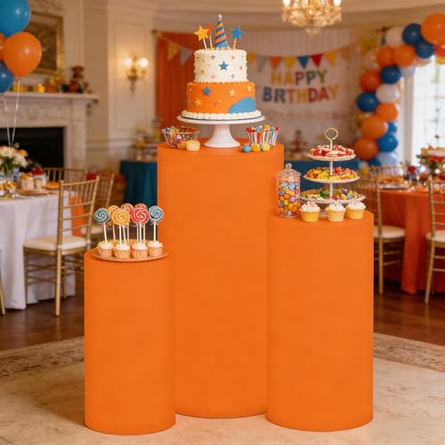 Set of 3 Orange Cylinder Covers for Halloween Stand Decor - Spandex Fabric