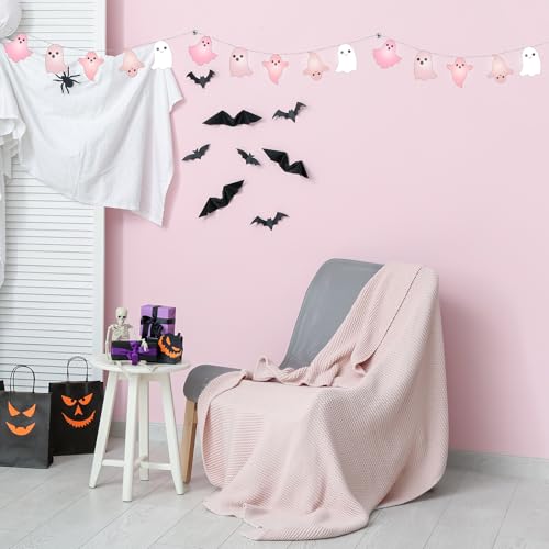 Pink Ghost Halloween LED String Lights - Battery Operated 10ft Spooky Decor