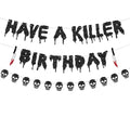 Halloween Birthday Banner Set with Skull Glitter Decorations for Haunted House Party