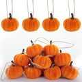 16 PCS Caramel Velvet Pumpkin Ornaments - Mini Hanging Fall Decor