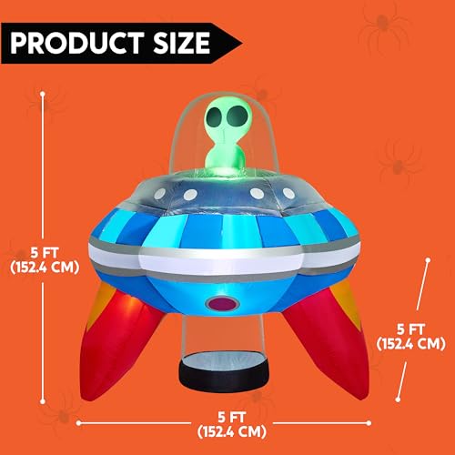 5 FT Inflatable UFO Alien Halloween Yard Decoration with Colorful LEDs