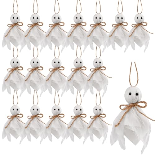 Halloween Ghost Hanging Ornaments Set - Rustic Cotton & Linen Decor for Yard & Porch