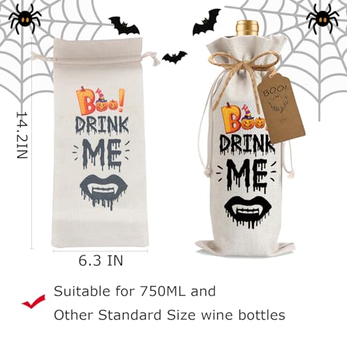 Drink Me Halloween Wine Bag - 1 Piece with Blessing Card & Jute Rope