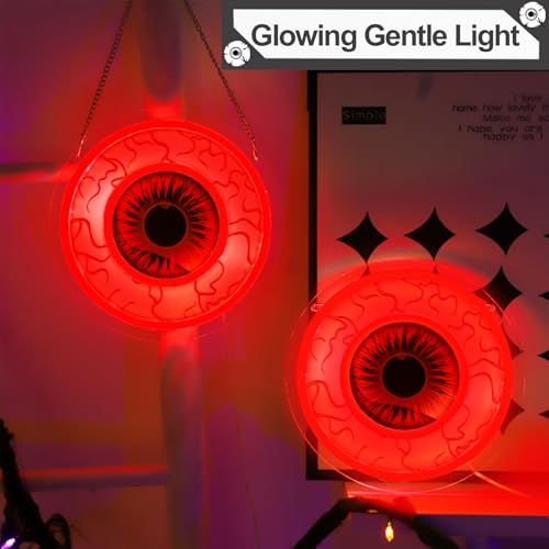 Halloween Window Decorations Indoor LED Lights - Red Eyeball Neon Signs 2 Pack - USB & Battery Powered
