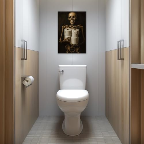 Halloween Skull Wall Art Canvas Print - Funny Skeleton with Toilet Paper, Framed 16x24 Inches - Variation Artwork-8