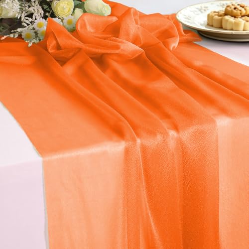 Halloween Gauze Table Runner Set - 3 Pcs Autumn Fall Party Decor - Orange Black Purple - Summerween
