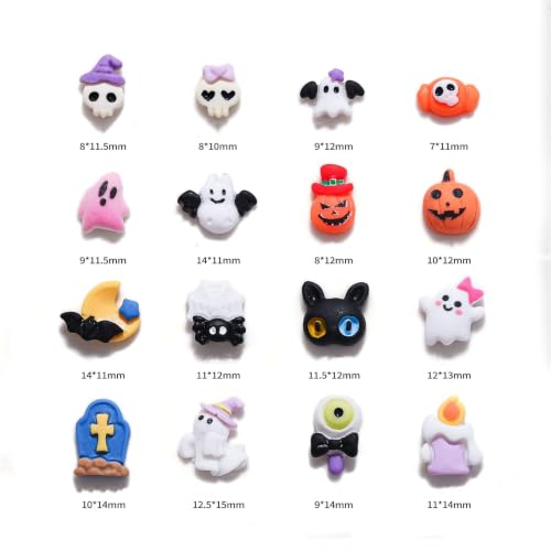 Halloween 3D Ghost Nail Charms Set with Pumpkin Skull Cats Bats Rhinestones - Cat Bats Variation