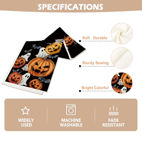 Halloween Ghost Pumpkin Boo Spider Web Table Runner 13x90 Inch - Seasonal Fall Decor