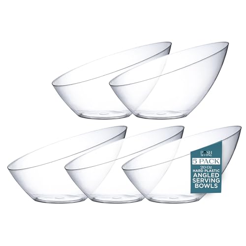 Clear Angled Plastic Serving Bowls 20oz Set of 5 - Medium for Parties