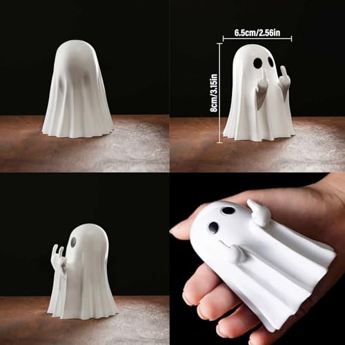 Halloween Ghost Figurine - White Indoor Decor, Cute Spooky Tabletop Ornament