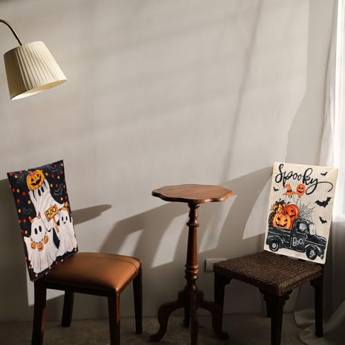 Halloween Chair Back Covers 4-Pack Spooky Ghost Pumpkin Bat Seat Protectors
