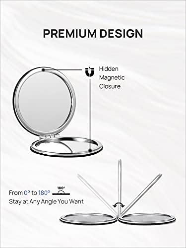 Black Compact 2.8 Inch 1X/10X Magnifying Travel Mirror with Magnetic Closure