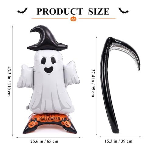 Halloween Ghost Foil Balloon - 43.3 Inches Self-Standing Ghost with Base & Scythe