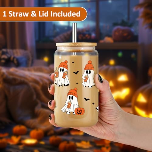 16 oz Ghost Cup with Lid & Stainless Steel Straw - Halloween Drinkware Gift