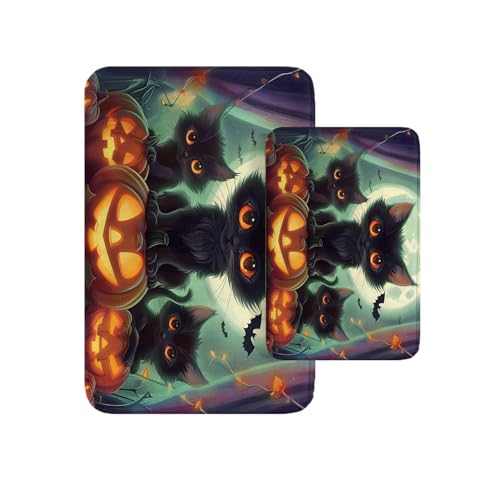 Britimes Halloween Cute Cat Bathroom Rug Mat Set of 2 - 16x24 & 20x32 Inches